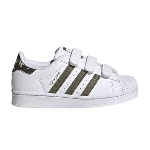 Size 1 Youth Adidas Kids Superstar White with Dark Stripes Sneakers